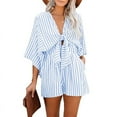 thumbnail image 1 of utcoco Women's Half Sleeve Striped Jumpsuits Casual Rompers, 1 of 4