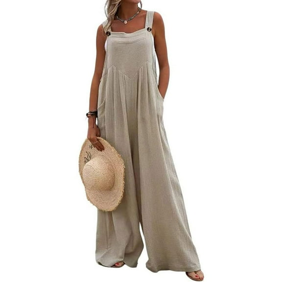 utcoco Women's Loose Sleeveless Wide Leg Jumpsuit Overalls Adjustable Shoulder Strap Overalls