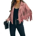 thumbnail image 1 of utcoco Women's Short Fringe Leather Jacket Moto Biker Open Front Tassel Coat, 1 of 4