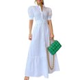 thumbnail image 1 of utcoco Womens Button Down Shirt Dress Casual Puff Short Sleeve Ruffle Hem Maxi Dresses with Belt, 1 of 6