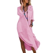 chinese dress ladies Linen Plaid Casual Loose Shirt Dress,Winter Long Shirt for Women Q7811 L main image 1
