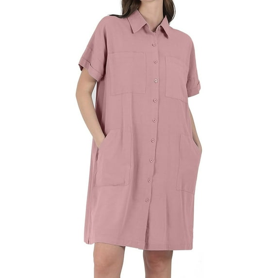 utcoco Womens Cotton Linen Button Down Shirt Dress