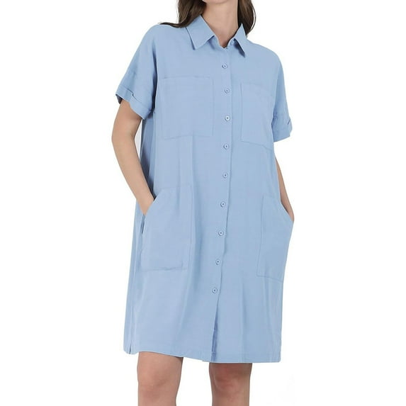 utcoco Womens Cotton Linen Button Down Shirt Dress