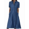 thumbnail image 1 of utcoco Womens Denim Dress Lapel Short Sleeve Frayed Hem Jean Dresses Oversized Button Down A Line Shirt Dress, 1 of 7