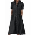 thumbnail image 1 of utcoco Womens Denim Dress Lapel Short Sleeve Frayed Hem Jean Dresses Oversized Button Down A Line Shirt Dress, 1 of 7