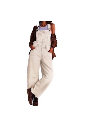 Womens Denim Overalls Loose Fit Barrel Leg Adjustable Strap Hip Hop Jean Jumpsuits