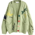 thumbnail image 1 of utcoco Womens Graffiti style Embroidery Cardigan Long Sleeve Sweaters, 1 of 4