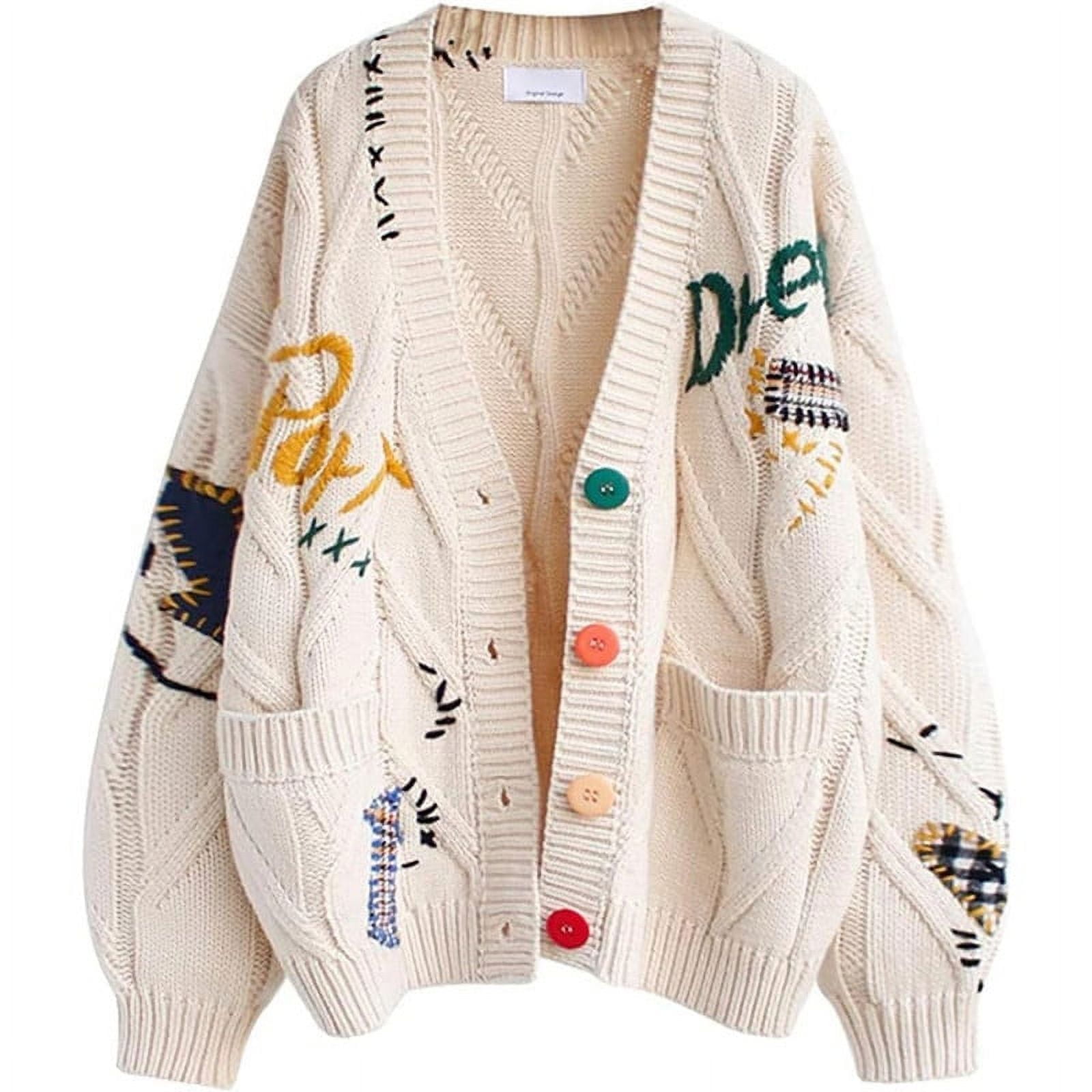 Graphic Letter Embroidery Knit Cardigan Sweater Pleated Skirt Three Piece Set