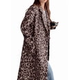 thumbnail image 1 of utcoco Womens Leopard Long Wool Trench Coat Notched Lapel Double Breasted Pea Coat Winter Warm Overcoat, 1 of 2