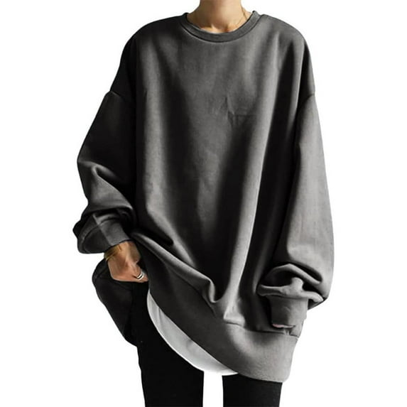 utcoco Womens Spring Autumn Oversized Solid Color Long Sleeve Sweatshirts