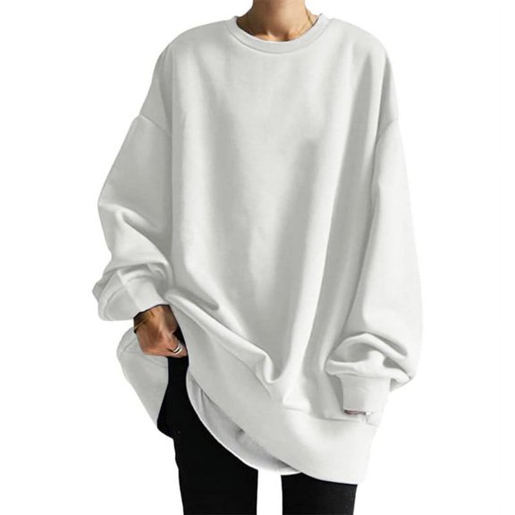 utcoco Womens Spring Autumn Oversized Solid Color Long Sleeve Sweatshirts