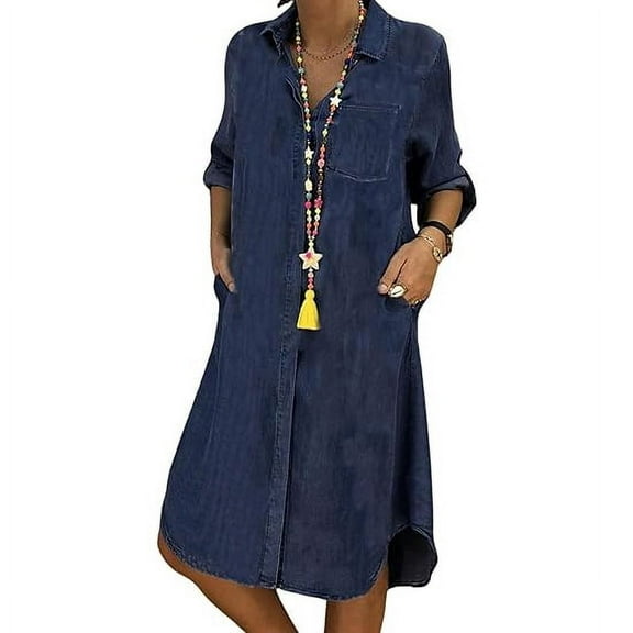 utcoco casual loose women's long sleeve denim shirt dress