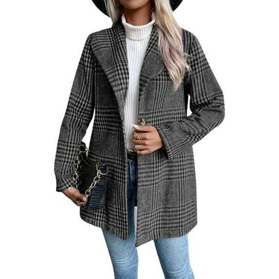 utcoco women's autumn and winter plaid striped casual blazer long sleeve knitted blend top