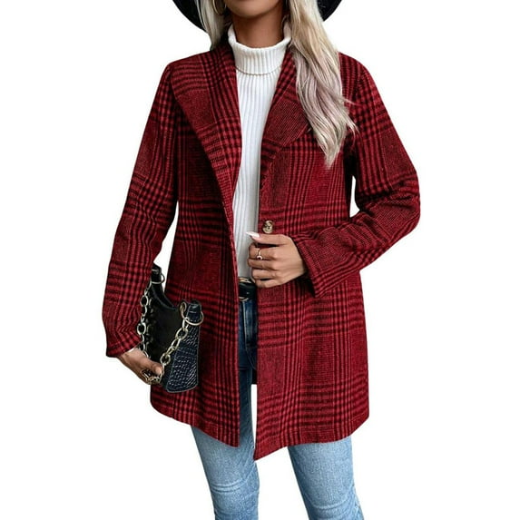 utcoco women's autumn and winter plaid striped casual blazer long sleeve knitted blend top