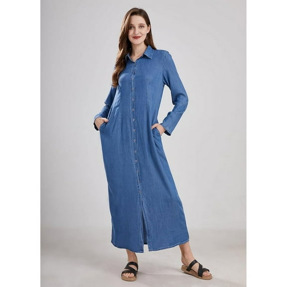 utcoco women's casual button long sleeve denim maxi skirt