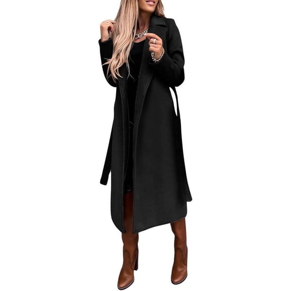 utcoco women's open front wool blend trench long coat with belt