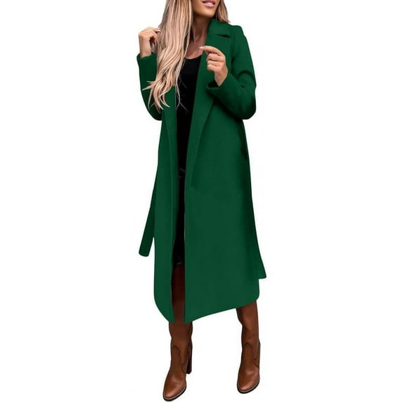 utcoco women's open front wool blend trench long coat with belt