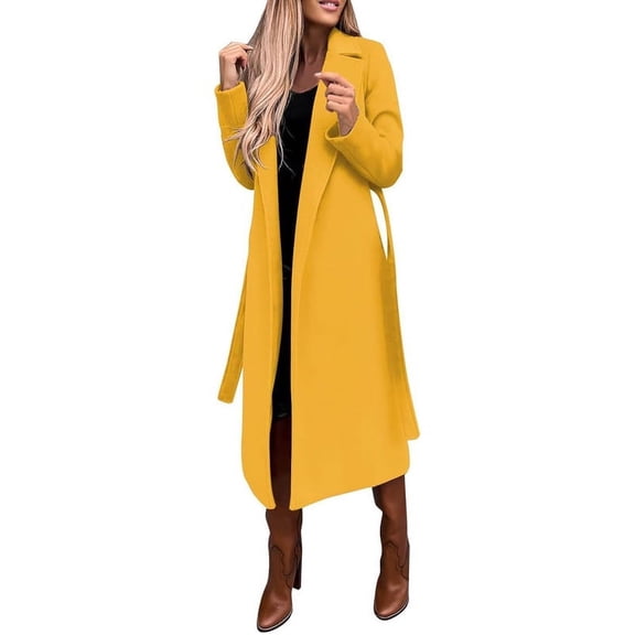 utcoco women's open front wool blend trench long coat with belt
