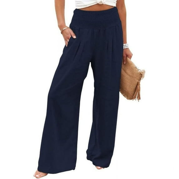 utcoco women's wide leg pants casual elastic waist loose linen trousers