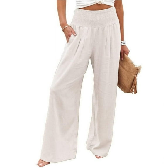 utcoco women's wide leg pants casual elastic waist loose linen trousers