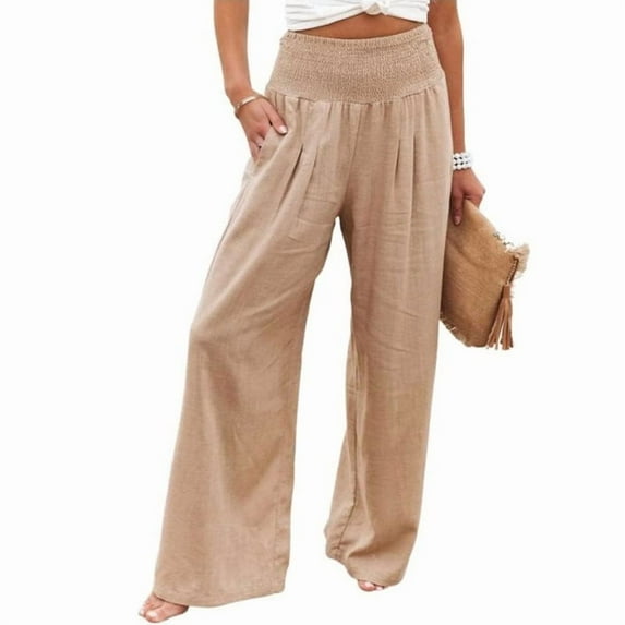 utcoco women's wide leg pants casual elastic waist loose linen trousers
