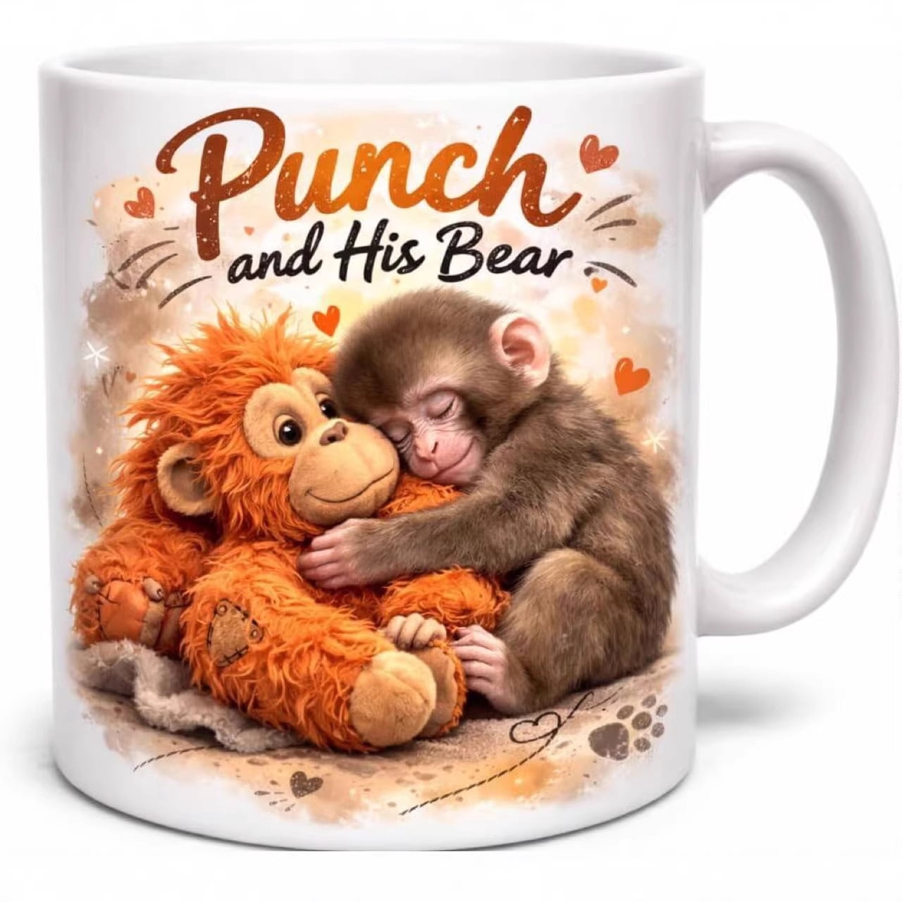 ute Baby Monkey Hugging Plush Coffee Cup, 11oz Adorable Animal Print Mug for Gift