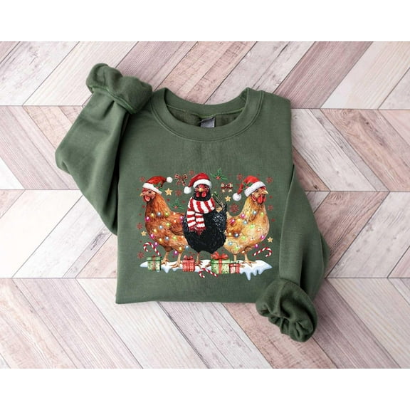 Сute Christmas Chickens Sweatshirt, Christmas Farm Animals Sweatshirt, Womens Christmas Chicken Sweatshirt,Christmas Holiday Sweatshirt Gift