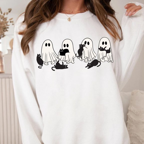 Сute Ghost Black Cat Shirt, Ghost Black Cat Shirt, Black Cat Halloween Shirt, Cat Lovers S