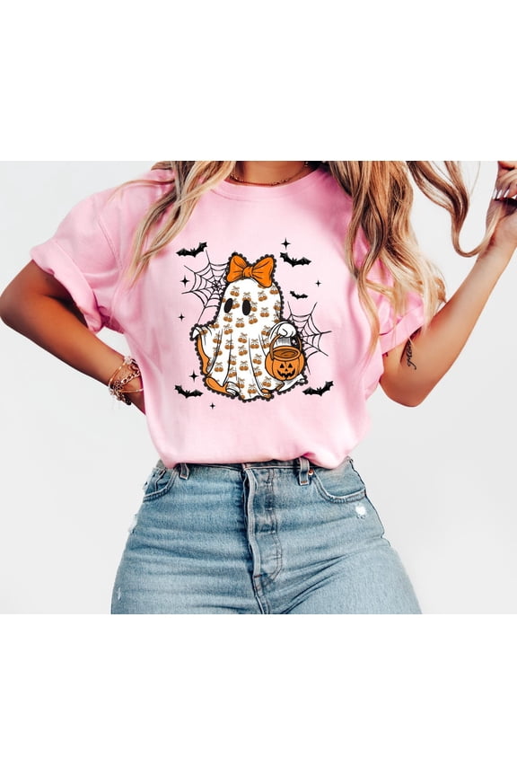 ute Ghost Halloween Shirt, Halloween Bow Ghost Tshirt, Coquette Halloween Ghost Tee