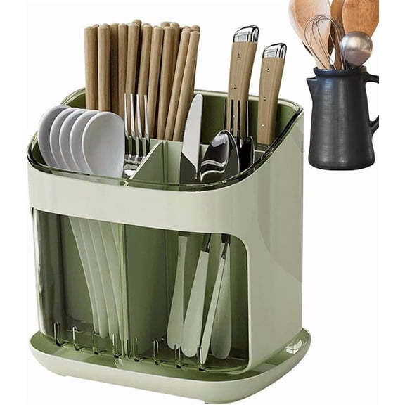 utensell Organizer - Kitchen utensell-holder, Stainless Steel Cooking Caddy | countartop Crock, Silverware Storage Container, Rotating Tool Organizer, Space-Saving Kitchenware Keeper for Kitchen