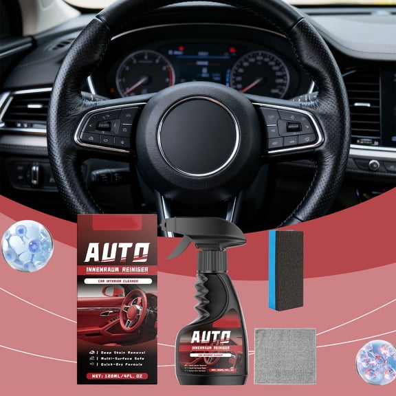 uto Interior Cleaning Kit 4oz, All-Purpose Car Cleaner Spray with Microfiber Towel & Sponge, Gentle Care for Leather, Plastic & Vinyl