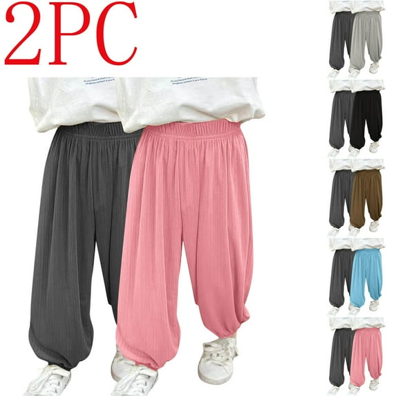 uublik 2 Pack Child Boy Girl Sweatpants Size 2T-12 Casual Pants Elastic Waist Hiking School Uniform Sweatpants Joggers Pink