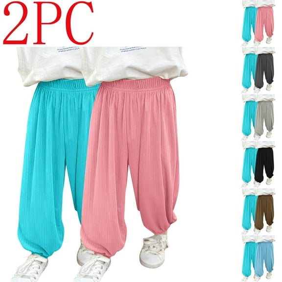 uublik 2 Pack Sweatpants Kids Size 2T-12 Casual Pants Elastic Waist Hiking School Uniform Sweatpants Joggers Pink