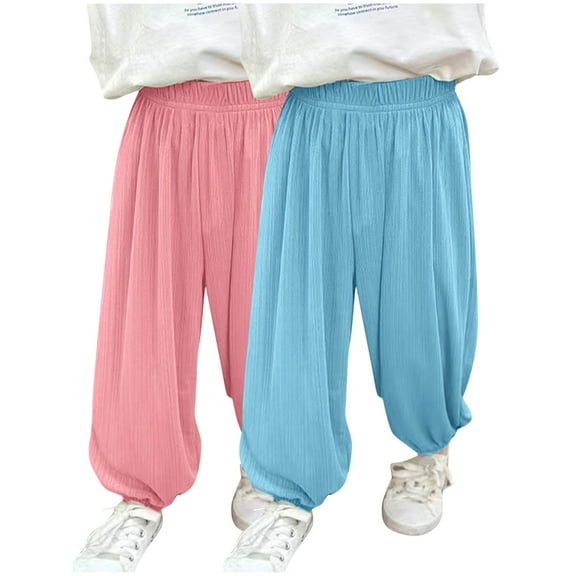 uublik 2 Pack Toddler Boys Girls Pants Size 2T-12 Casual Pants Elastic Waist Hiking School Uniform Sweatpants Joggers Sky Blue