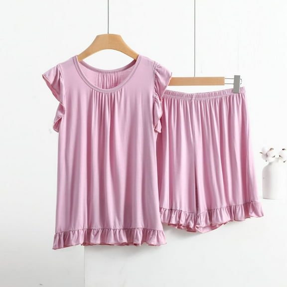 uublik 2 Piece Lounge Set Women Loose Sleeveless Tank Tops Ruffle Shorts 2-Piece Suit Pink, XXL