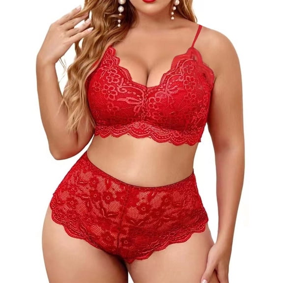 uublik 2 Piece Pajama Set For Women Valentine's Day Lace Pjs Soft Tank Top & Elastic Waist Shorts Camisole Lounge Set Red