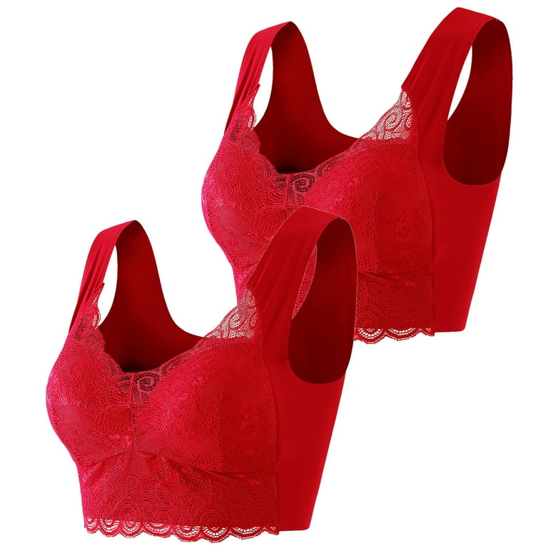 uublik 2PC Comfortable Bras for Women Push Up Wirefree Comfortable Plus  Size Bra Underwear Red 