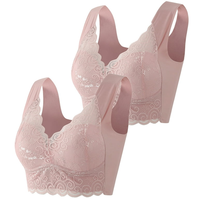 uublik 2PC Underoutfit Bras for Women Plus Size Push Up Comfortable  Wirefree Bra Underwear Pink 