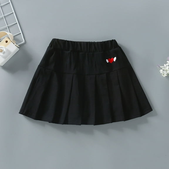 uublik A-Line Skirts for Girls Black Pleated Skirts School Kids Casual Midi Flare A Line Uniform Skorts Skirt Size 3T-9