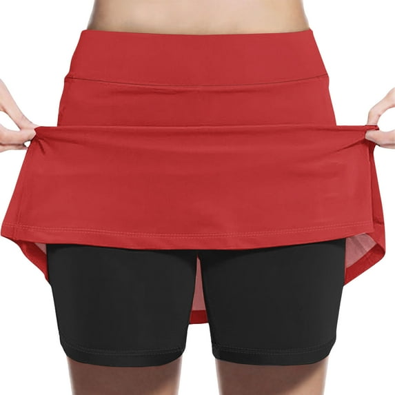 uublik A-Line Skirts for Girls Red Tennis Skirts Golf Skort Athletic Dance Running School Sport Skirts with Shorts Size 2T-12