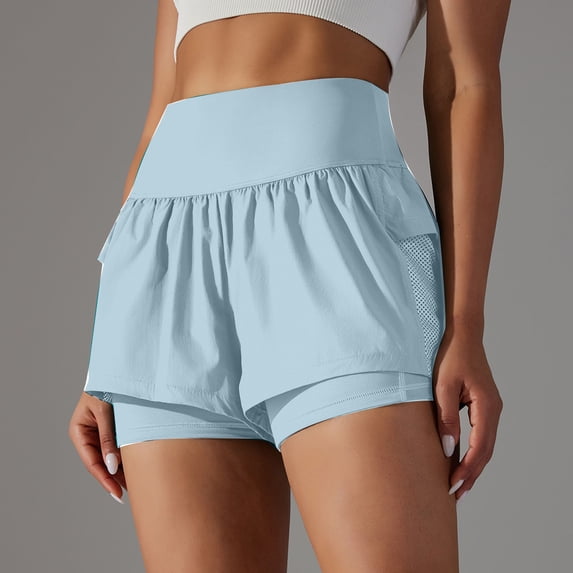 uublik Athletic Shorts for Women With Pockets Super Soft Yoga with Pockets High Waisted Running Shorts Sky Blue