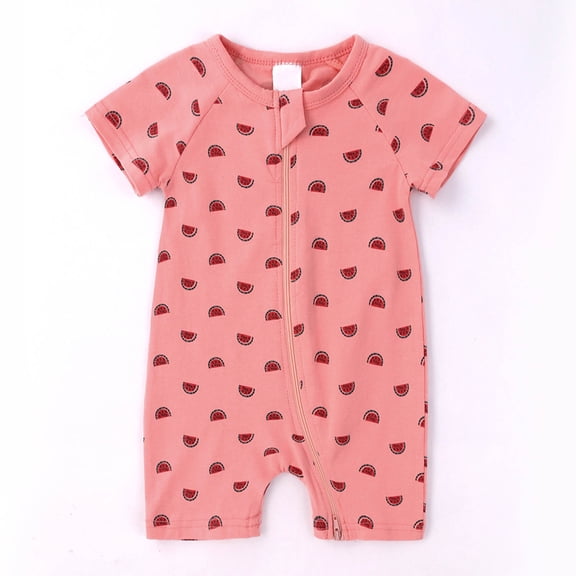 uublik Baby Boy Romper Cute Pattern Short Sleeve Double Zipper Romper Jumpsuit Red 6-9 Months