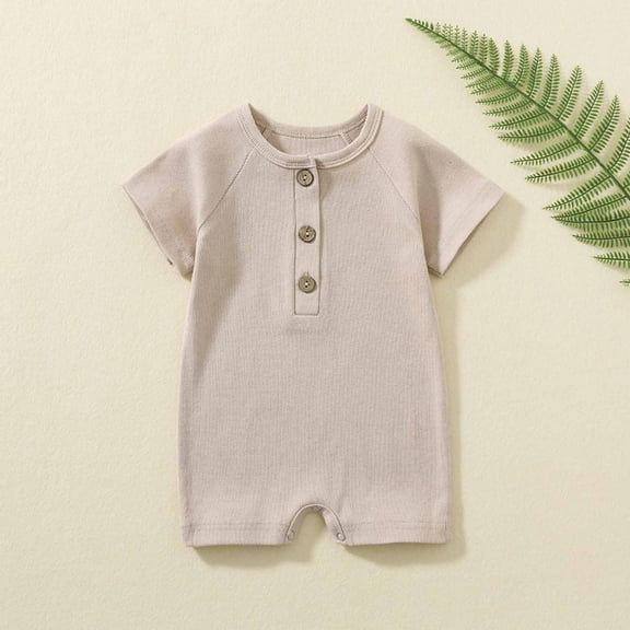 uublik Baby Boy Romper Short Sleeve Active Jumpsuit Romper Beige 3-6 Months