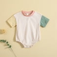thumbnail image 1 of uublik Baby Romper Fashion Cute Short Sleeve Splicing Print Casual Romper Pink 6-12 Months, 1 of 5