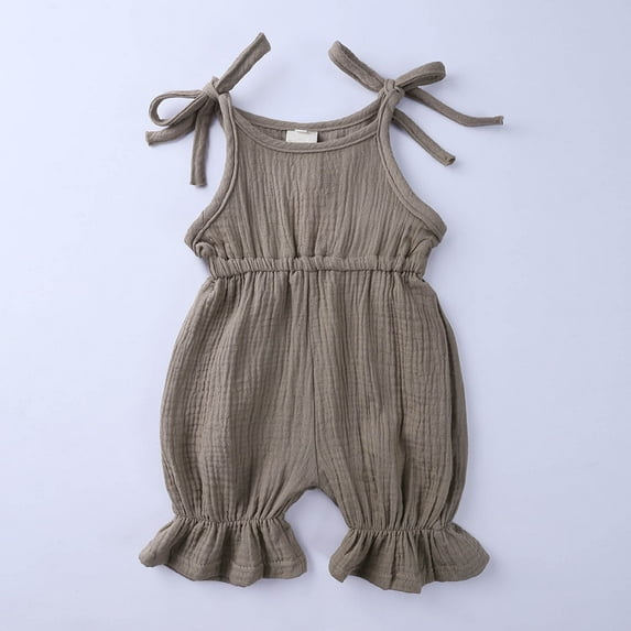 uublik Baby Romper Fashion Savings Cute Cotton Linen Ruffles Frenulum Jumpsuit Romper Khaki 6-12 Months