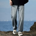 thumbnail image 1 of uublik Baggy Jeans Men High Waist Loose Jeans Baggy Straight Leg Denim Pants Trousers Light Blue, 1 of 2