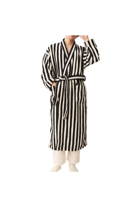 Bathrobe Men Fleece Robe Bathrobe Set Lightweight Soft Loungewear Nightwear, Black