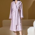 thumbnail image 1 of uublik Belted Robe Women Flannel Robes Casual Long Sleeves Robes Winter Woman Bathrobe Nightwear Purple, 1 of 5