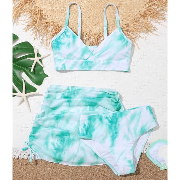 uublik Bikini Girls Fashion Cute Gradient Print Swimming Trunks Skirt Seaside Swimsuit Set, Sizes 4-11