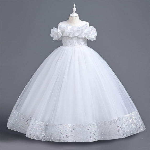 uublik Birthday Dresses for Girls Size 7-13 Sleeveless Tulle Dresses Kids Birthday Formal Wedding Pageant Princess Dress White